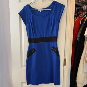 Monteau Blue Mini Dress with Black Accents